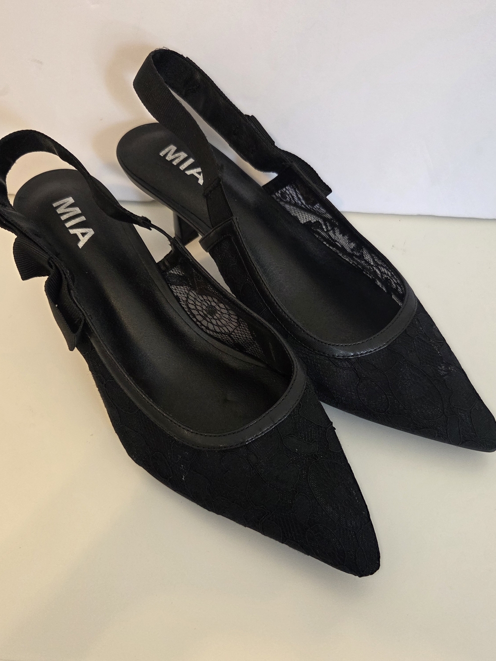 MIA Black Lace Slingback Pointed Heels